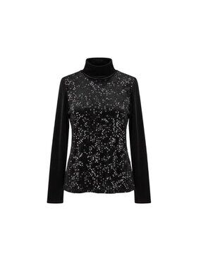 Simply Vera Vera Wang Womens Black Sequin Turtleneck Long Sleeve Sweater Size L